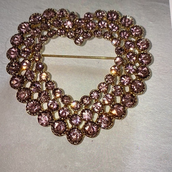 MONET heart, brooch, pin, baby, pink crystals - Picture 2 of 6